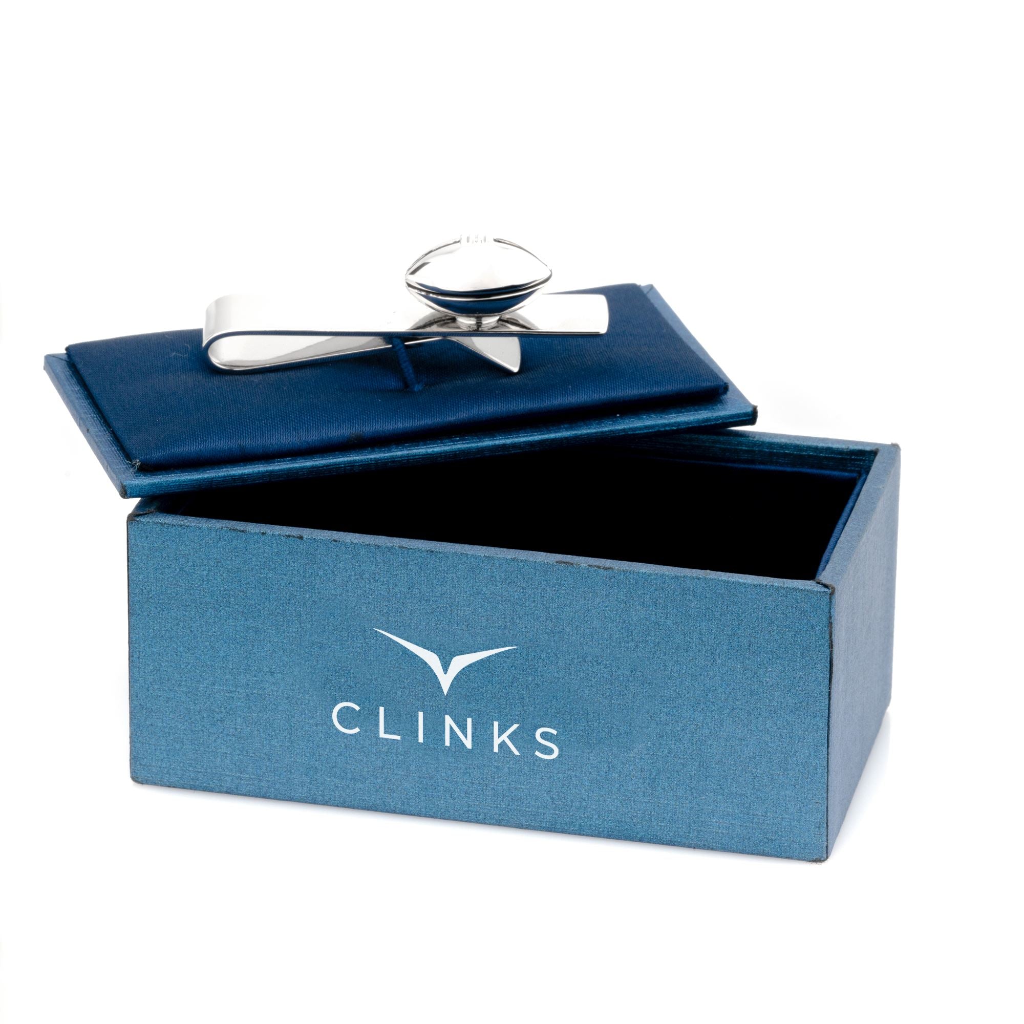 Footy / Rugby Silver Football Tie Bar Tie Clips Clinks 