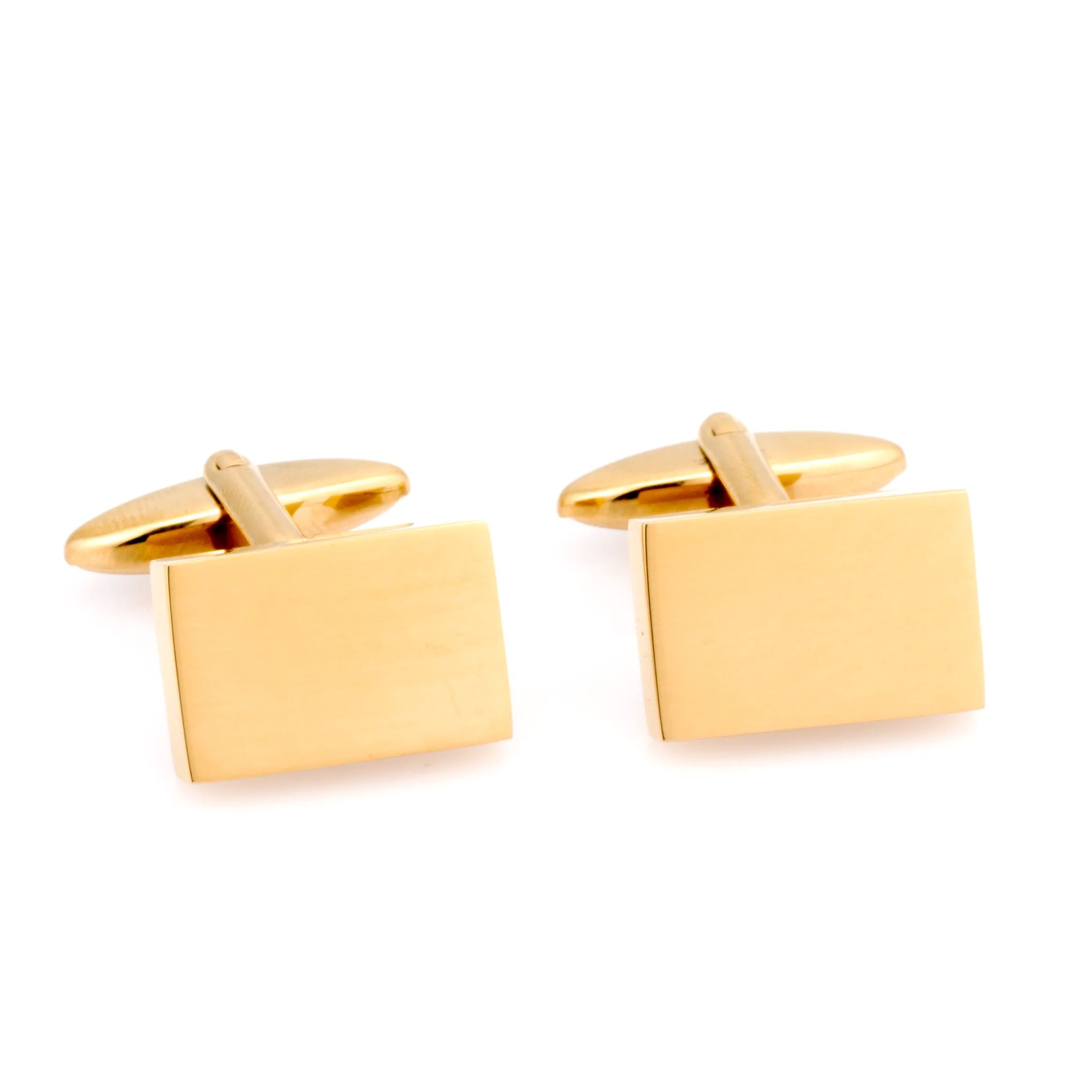 Shiny Gold Rectangle Engravable Cufflinks Classic & Modern Cufflinks Clinks Australia 