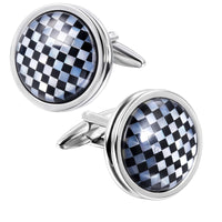 Mother of Pearl and Black Checkerboard in Round Silver Cufflinks Classic & Modern Cufflinks Clinks Australia
