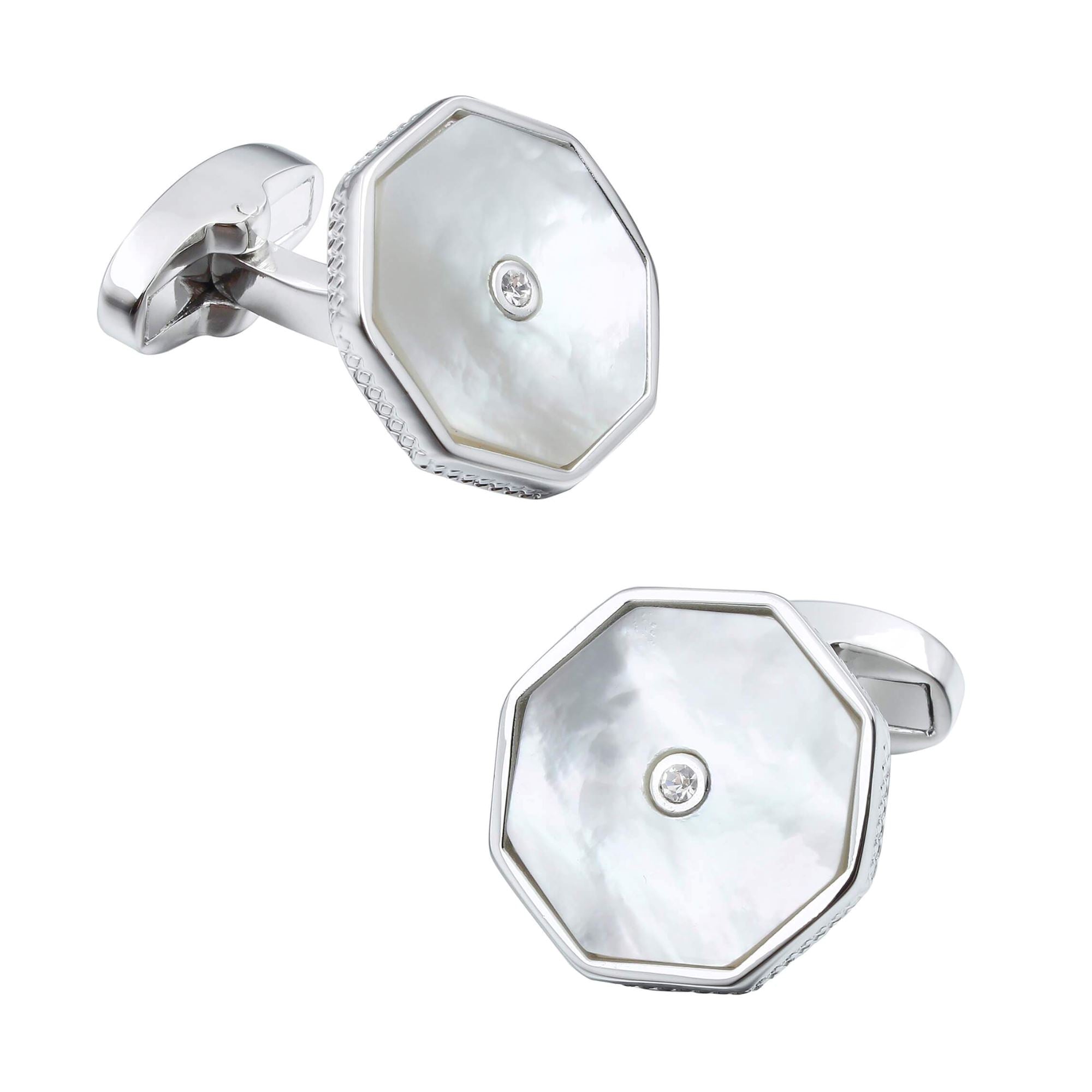 Mother of Pearl with Crystal in Silver Cufflinks Classic & Modern Cufflinks Clinks Australia 