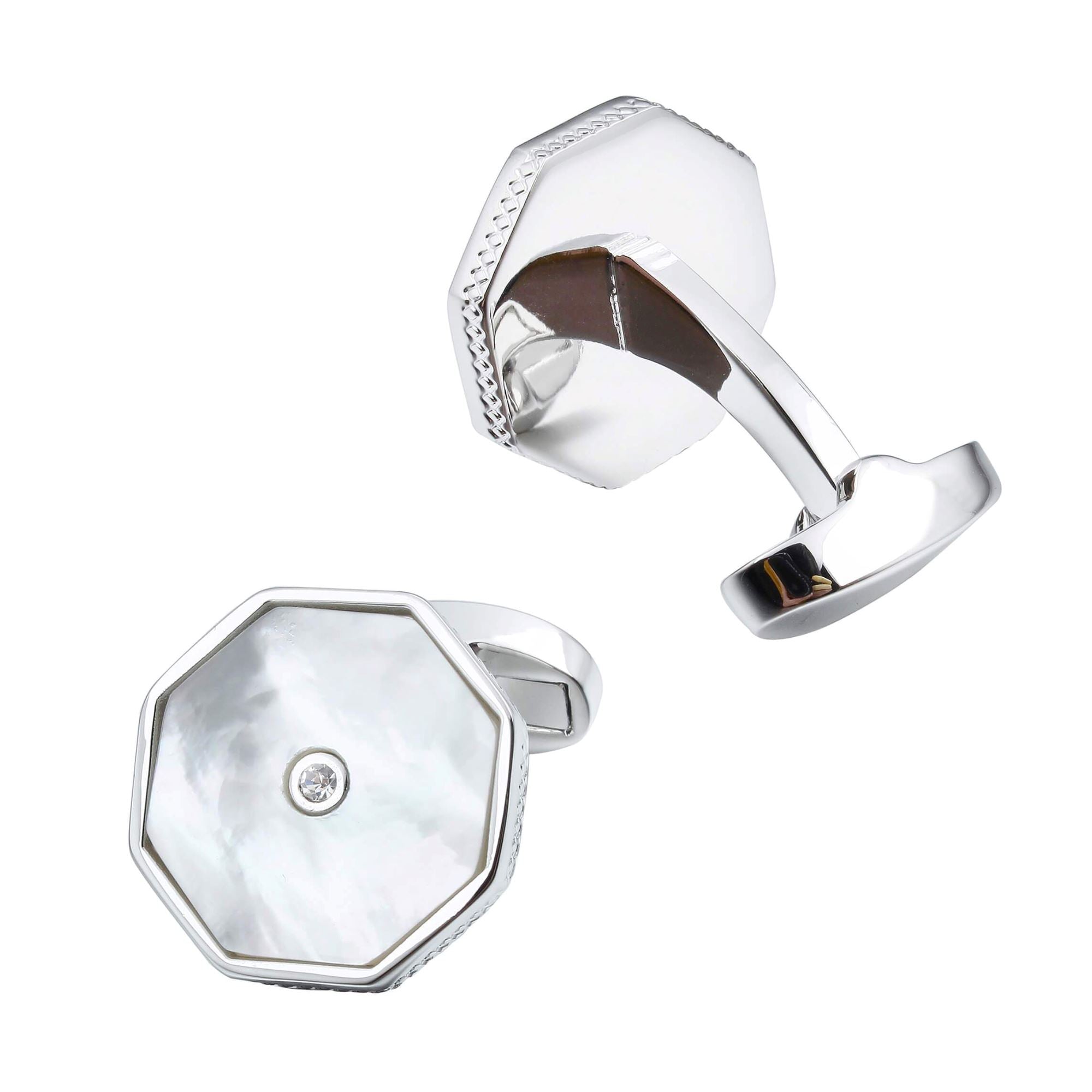 Mother of Pearl with Crystal in Silver Cufflinks Classic & Modern Cufflinks Clinks Australia 